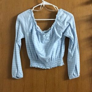 Baby blue and white cropped top